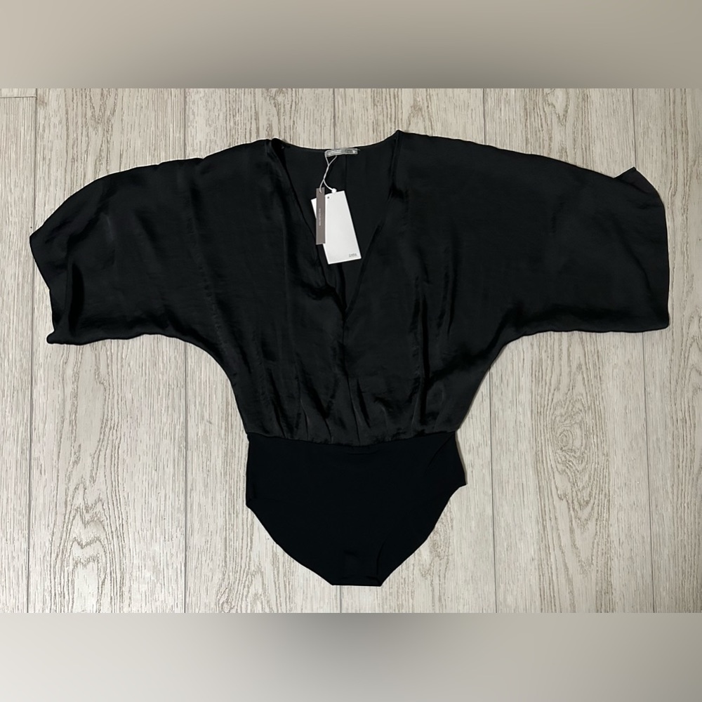 Zara Black Satin Too with Bodysuit Bottom Clip Women’s Size Small
